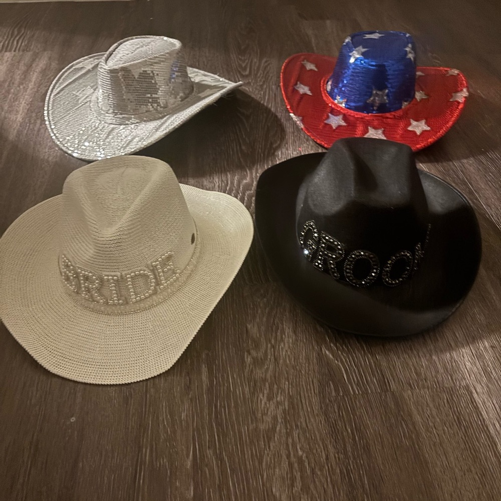 Bride & Groom & Sequin Star Bachelorette / Bachelor Party Cowboy Hats (4)